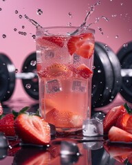 drink, glass, juice, cocktail, ice, red, fruit, cold, splash, strawberry, isolated, beverage, fresh, water, alcohol, white, refreshment, food, liquid, sweet, grape, healthy, bar, berry, party