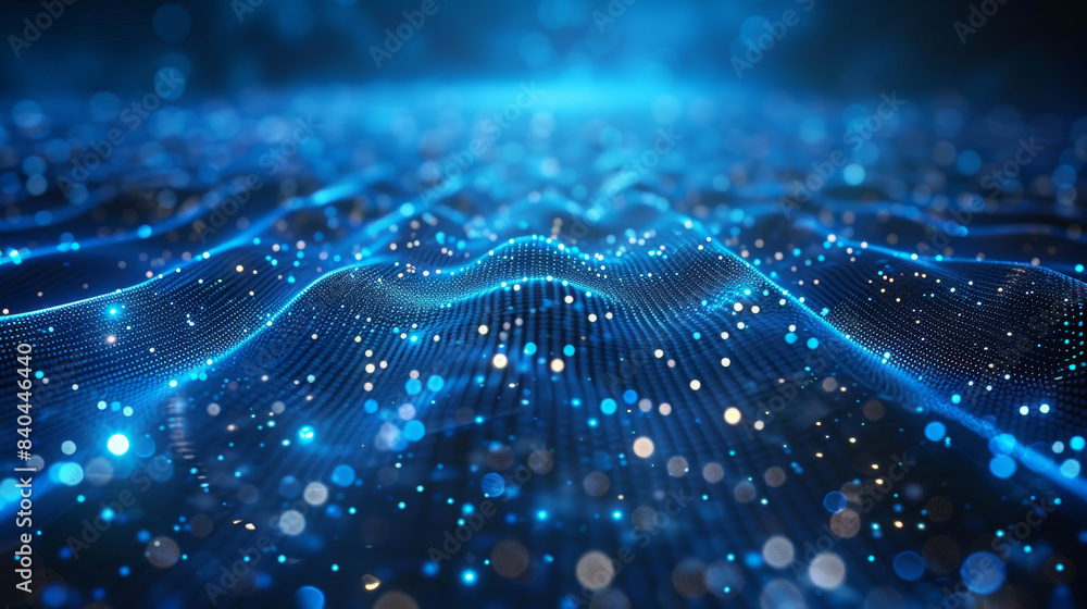 Poster abstract digital wave and particles. blue futuristic background with dynamic connections and points.
