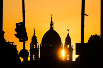 Fototapeta premium Silhouette of Candelaria Church in Rio de Janeiro on Sunrise