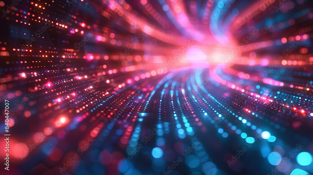 Poster colorful digital abstract background with vibrant glowing dots, creating a dynamic futuristic patter
