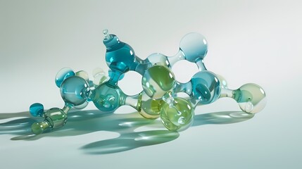 Digital technology blue green glass molecules poster background