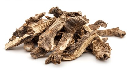 dried chuanxiong roots Isolated on white background. cooking ingredients for healthful food concept for designer