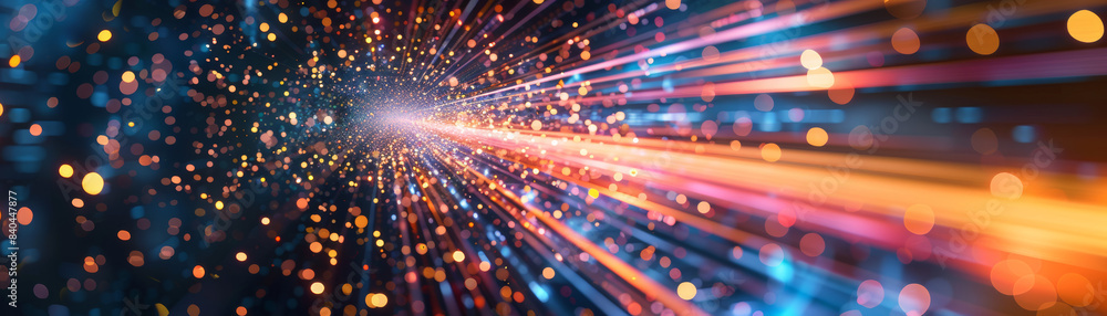Poster vibrant abstract background with colorful light streaks and bokeh effects, creating a dynamic and fu