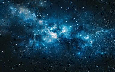 Fototapeta premium A mesmerizing view of a vast galaxy with blue nebulae and countless stars, showcasing the beauty and mystery of the universe.