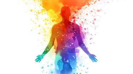 Colorful silhouette of a person on white background. Pride month illustration for LGBTQIA banner.