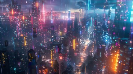 Fototapeta premium Metaverse city and cyberpunk concept, 3d render