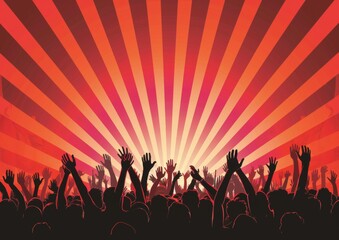 Fototapeta premium A crowd of people are cheering and waving their arms in the air at a concert