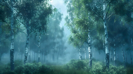 Rainforest landscape with trees and fog - theme conservation 