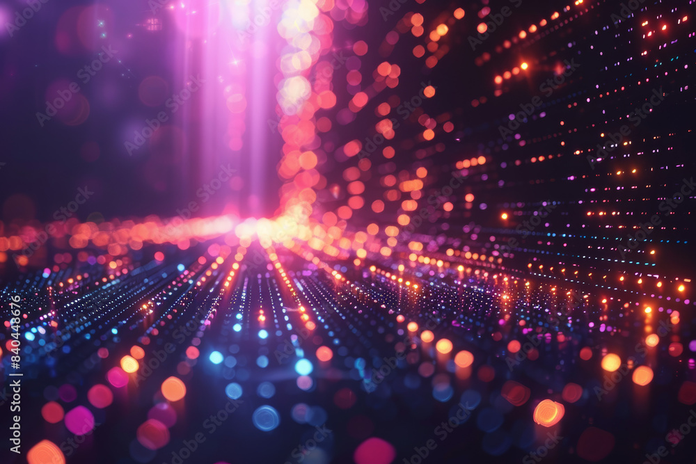 Poster a vibrant and mesmerizing abstract light display with colorful bokeh effect, perfect for backgrounds