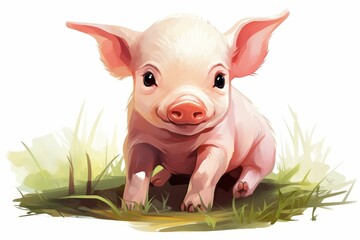 Adorable pig cartoon clipart for nursery decor, childrens books, and party decorations. Original illustration on isolated background.