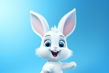 Adorable white bunny cartoon illustration with a beautiful face, isolated on a background.