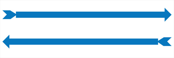 Horizontal long straight arrow signs. Blue pointer, direction, position symbol and double arrow icon isolated on white background. Vector graphic illustration. eps 10/ai