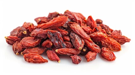 dried goji berries Isolated on white background. cooking ingredients for healthful food concept for designer