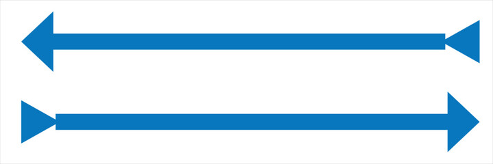 Horizontal long straight arrow signs. Blue pointer, direction, position symbol and double arrow icon isolated on white background. Vector graphic illustration. eps 10/ai