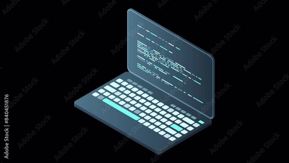 Fototapete isometric laptop animation. 3d isometric laptop computer. abstract programming language and program 
