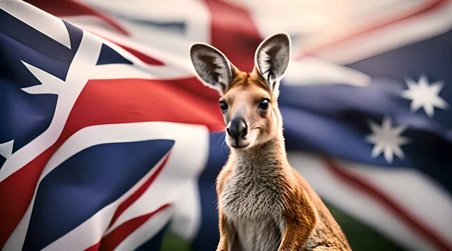 Kangaroo Emblem. Australian Flag on White