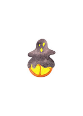 Halloween cookies. Creative cartoon monster. Watercolor isolated ghost illustration. Design element. Ideal for printing fabric, wallpaper, dishes and other products