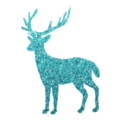 Stylized Deer Silhouette with Sparkling Aqua Hexagon Glitter Texture, Transparent Background
