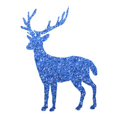 Chic Deer Silhouette with Shiny Blue Hexagon Glitter Texture, Transparent Background