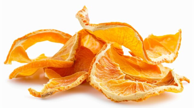 dried orange peels Isolated on white background. cooking ingredients for healthful food concept for designer