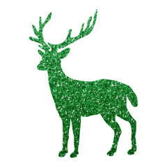 Modern Deer Silhouette with Vibrant Green Hexagon Glitter Texture, Transparent Background