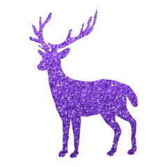 Stylish Deer Silhouette with Dazzling Purple Hexagon Glitter Texture, Clear Background