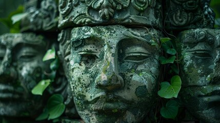 Ancient Gods and Goddesses: Mystical Statues Among Jungle Foliage
