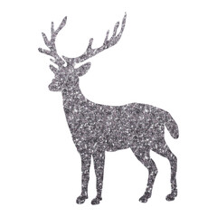 Glamorous Deer Silhouette with Radiant Silver Hexagon Glitter Texture, Transparent Background