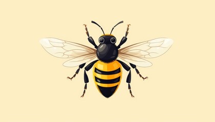 Bee anatomy flat design, top view, entomology theme, cartoon drawing, colored pastel