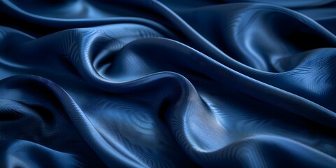 Fototapeta premium Design with a Sophisticated Navy Blue Silk Background Featuring Gentle Wavy Folds. Concept Navy Blue Silk, Sophisticated Design, Wavy Folds, Elegant Background