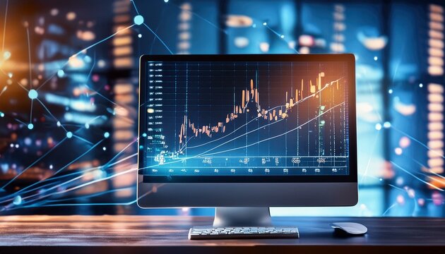 モニタと株価チャートノートパソコンテクノロジー