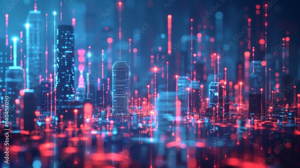Fototapete smart city connection dot point connect with line network, technology metaverse concept.big data con