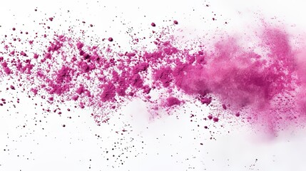 Obraz premium Pink powder exploding against a white background, creating a dynamic and vibrant cloud of particles. Abstract, colorful, artistic.