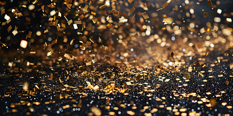 golden confetti over black background