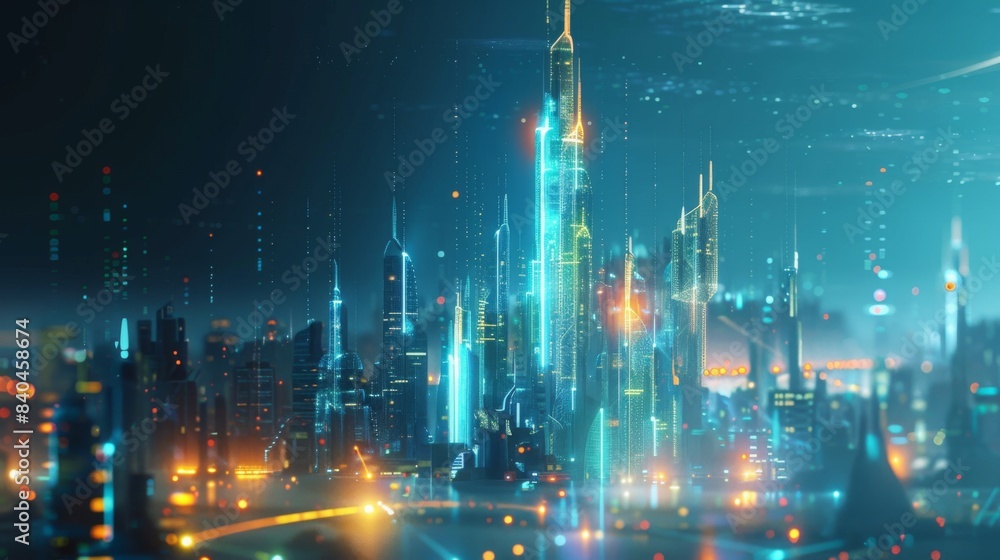 Poster Smart digital city with globalization abstract graphic showing connection network .