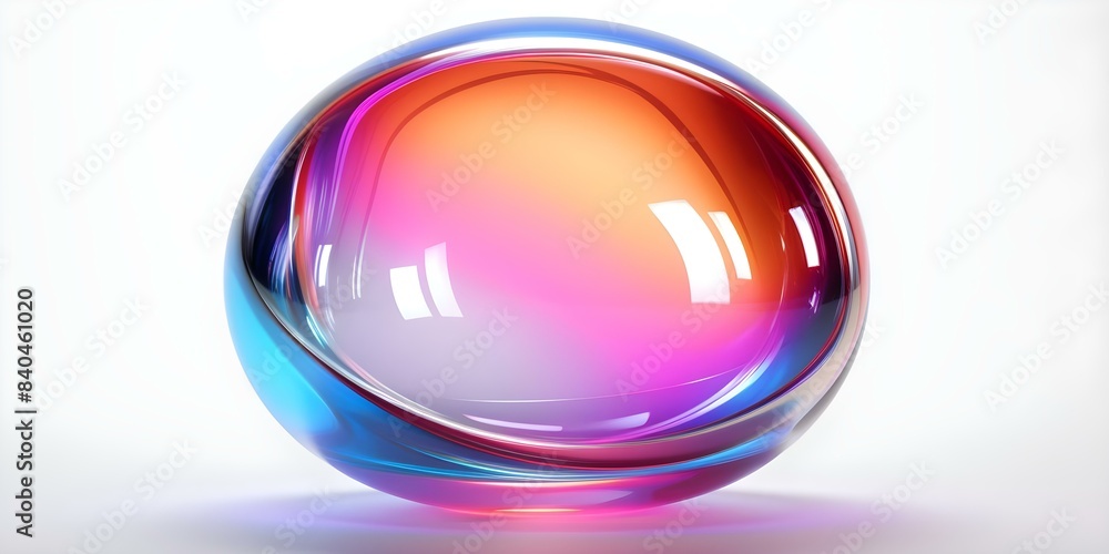 Poster creating a 3d chrome bubble with holographic rainbow gradient effect on a white background. concept 