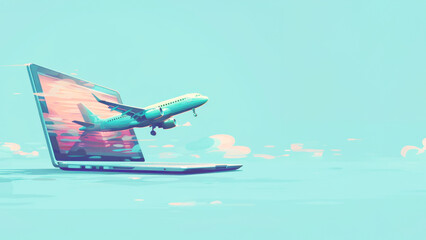 Fototapeta premium Airplane outgoing of laptop screen with space for text
