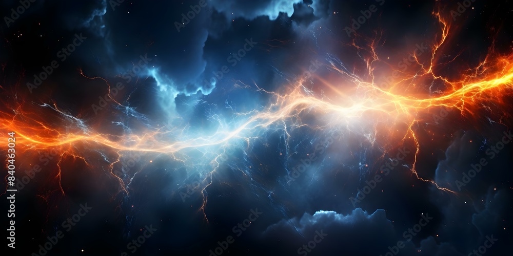 Poster captivating depiction of a dynamic lightning strike against a luminous backdrop. concept lightning p