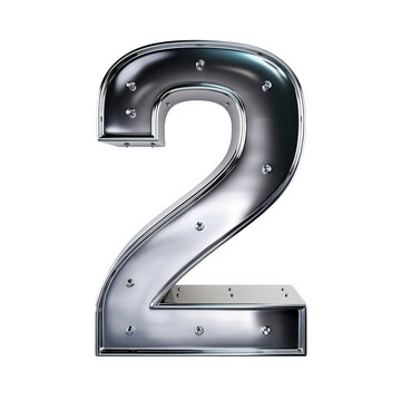 recommend clip art: 3D rendering of a shiny metal number 2.on cut-out white background, transparent PNG cutout cliparts