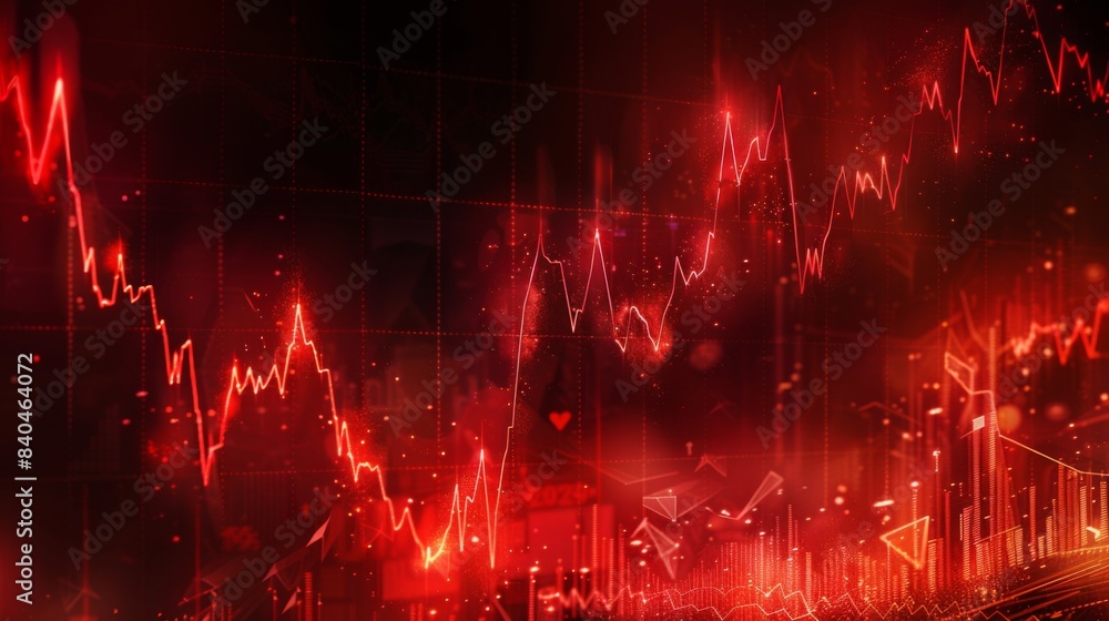 Poster the red crashing market volatility of crypto trading with technical graph and indicator, red candles