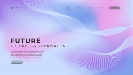 Gradient landing page. Abstract wave background. Colorful template