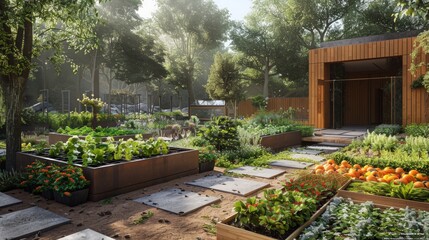 High-tech urban garden: high-tech urban garden with advanced growing systems and sustainable features.