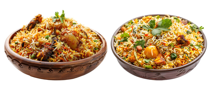 Indian biryani, special biryani, biryani in plate, on transparent background