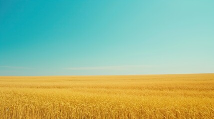 Naklejka premium Vast Golden Wheat Field Under Clear Blue Sky, Brewing Inspiration