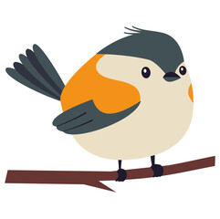 A cute little bird sitting on a branch. Flat vector illustration on white background . Vector illustration