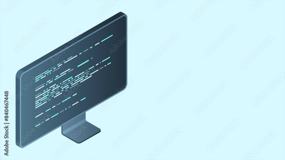 Poster isometric monitor animation. computer monitor isometric desktop. modern monitor. motion graphic. 4k 