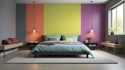 Interior modern colored bedroom, Minimalism Generative AI