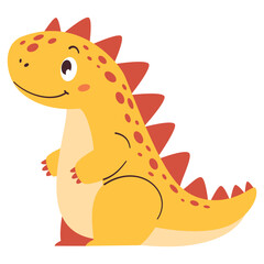 Cute green dinosaur in simple child style on white background, flat vector illustration . Vector illustration