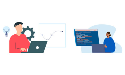 Information technology business, work in internet vector illustration