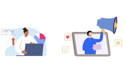 Information technology business, work in internet vector illustration